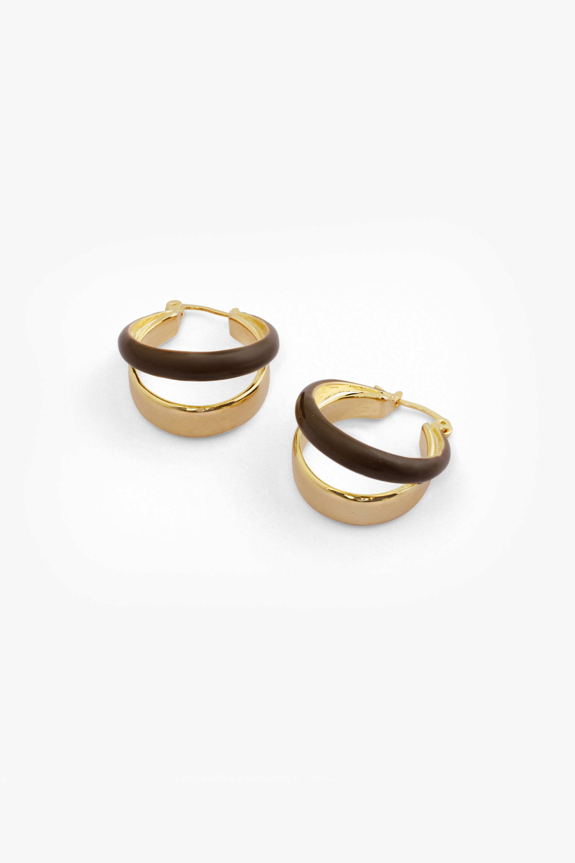 Brown Dual Hoop Earrings, , image 2
